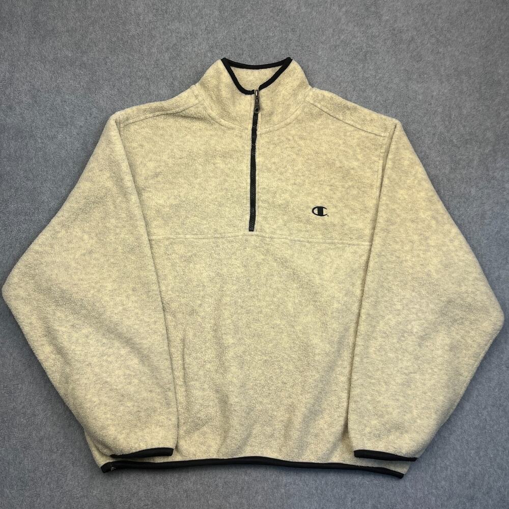 Champion Fleece‎ Pullover Mens Large Yellow 1/4 Quarter Zip Long Sleeve